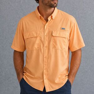 Ocean Coast 2XLT Orange Fishing Shirt Short Sleeve Button Up Big Tall